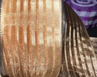 1-1/2" Gold Organza Ribbon Graduated Stripes BTY