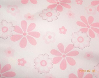 Taffeta Pink Flower Silver Glitter Remnant 54"w x 17"