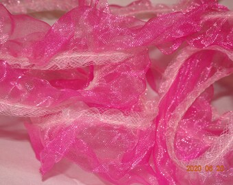 7/8" Fuchsia Organza Gathered Ribbon Trim Variegated