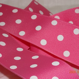 1-1/2 "Hot Pink Grosgrain Ribbon Wit Grote Polka Dots Oude Winkel Voorraad BTY