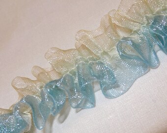1" Blue & Pale Yellow Organza Gathering Insta Flower Ribbon
