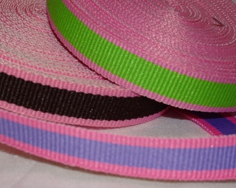 3/8" PINK STRIPES Grosgrain Ribbon with Brown, Lavender or Lime Green Choice Vintage Old Store Stock