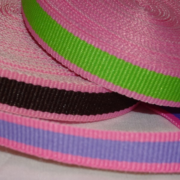 3/8" PINK STRIPES Grosgrain Ribbon with Brown, Lavender or Lime Green Choice Vintage Old Store Stock