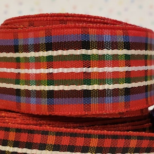Tartán a CUADROS de 1" 100 % RAYÓN Cinta de tafetán roja, violeta, azul y blanca Stock antiguo de tienda cortado a medida