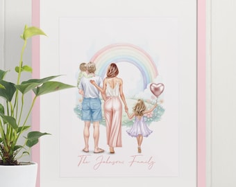 Custom Family Illustration Print, Personalized Gift, Personalised Family Wall Art, Housewarming Gift, Digital Download, Family Portrait Art