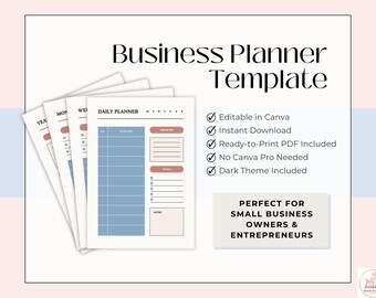 Plantilla de Canva para planificador de negocios / Planificador editable e imprimible / Rosa empolvado azul