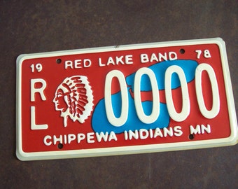 1978 sample license plate 0000 Red Lake Band Chippewa Indians Minnesota MN tribal plate great graphics must see Free shipping to USA
