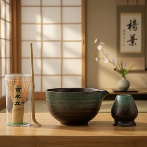 Japanese Matcha Set | Handmade Ceramic Matcha Bowl & Bamboo Whisk Kit | Traditional Tea Ceremony Gift Box