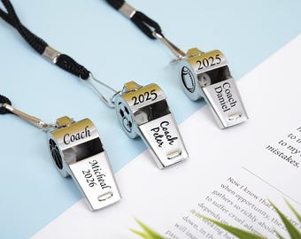Collier sifflet d'entraîneur personnalisé : cadeau personnalisé gravé en acier inoxydable pour équipe sportive