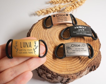 Personalized Silent Pet ID Tag, Stainless Steel Slide-On Collar Tag