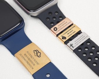 Personlig medicinsk varningstagg för smartklocka, dubbelsidig gravyr för nödinformation/diabetesvarning, medicinsk varnings-ID-tagg för klockarmband