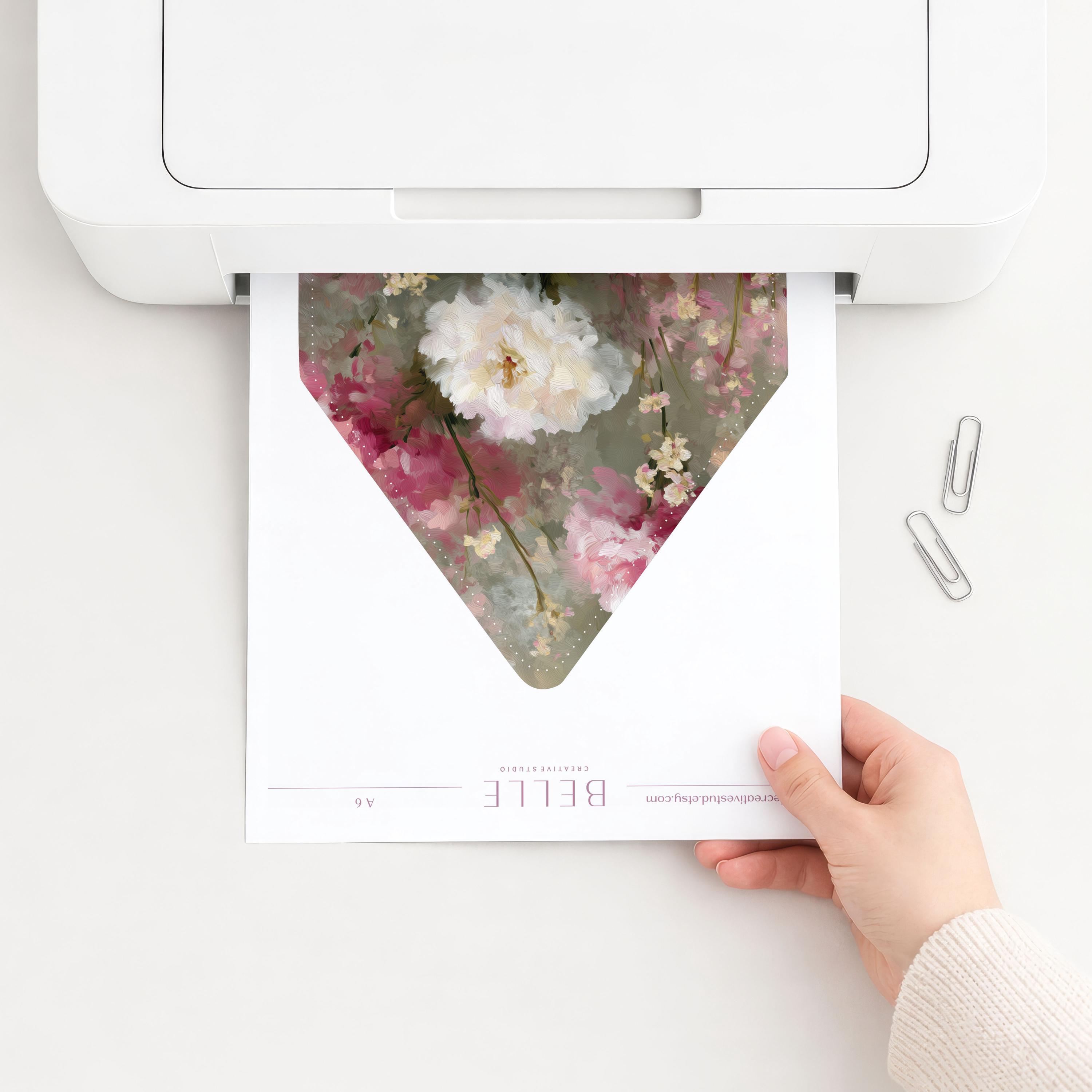 Blush Pink Floral Envelope Liner, Romantic Peony Wedding Invitation ...