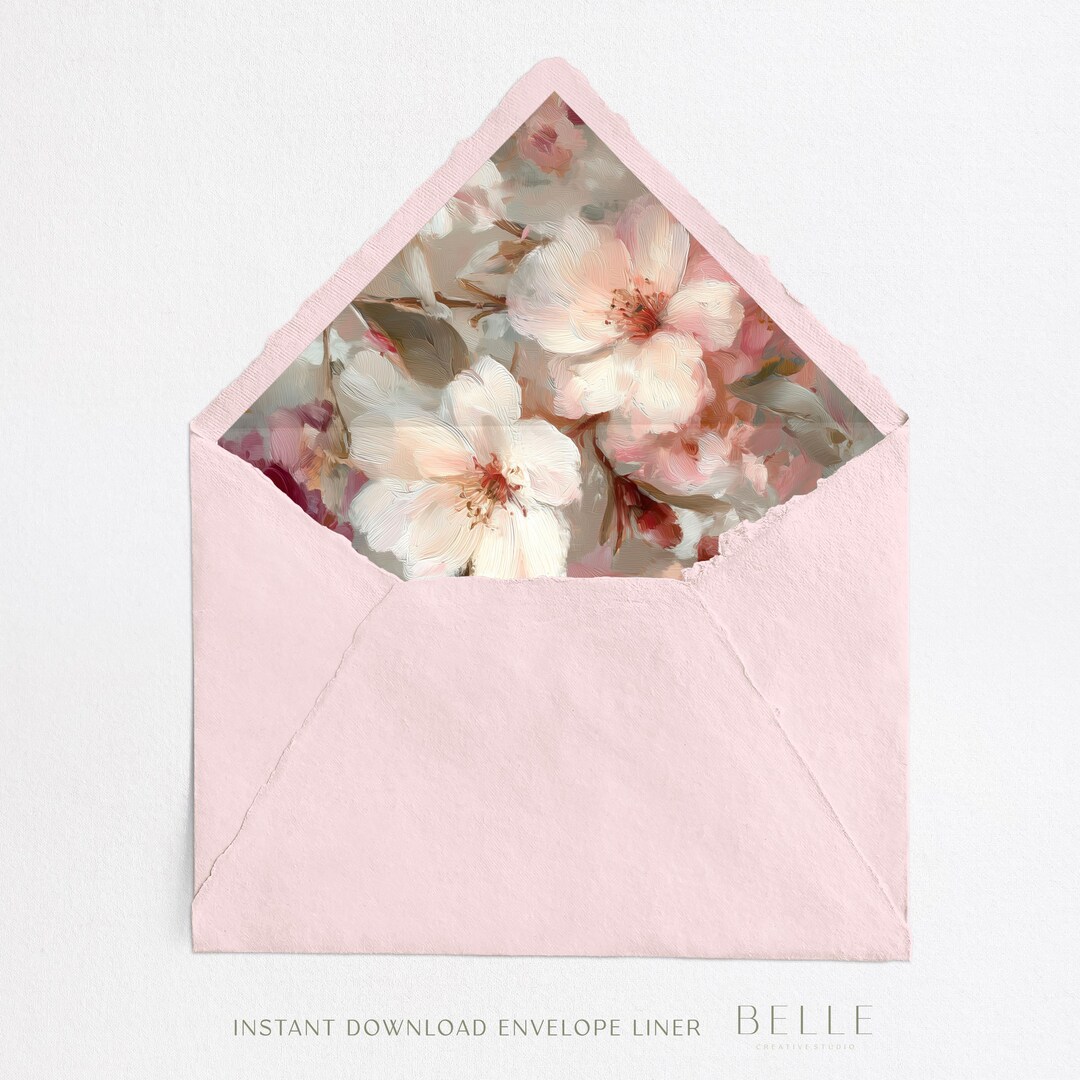 Pink Floral Envelope Liner Printable, Wedding Invitation Insert, Blush ...