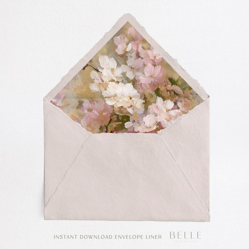 Blush Floral Wedding Envelope Liner, Romantic Flower Insert (PDF ...