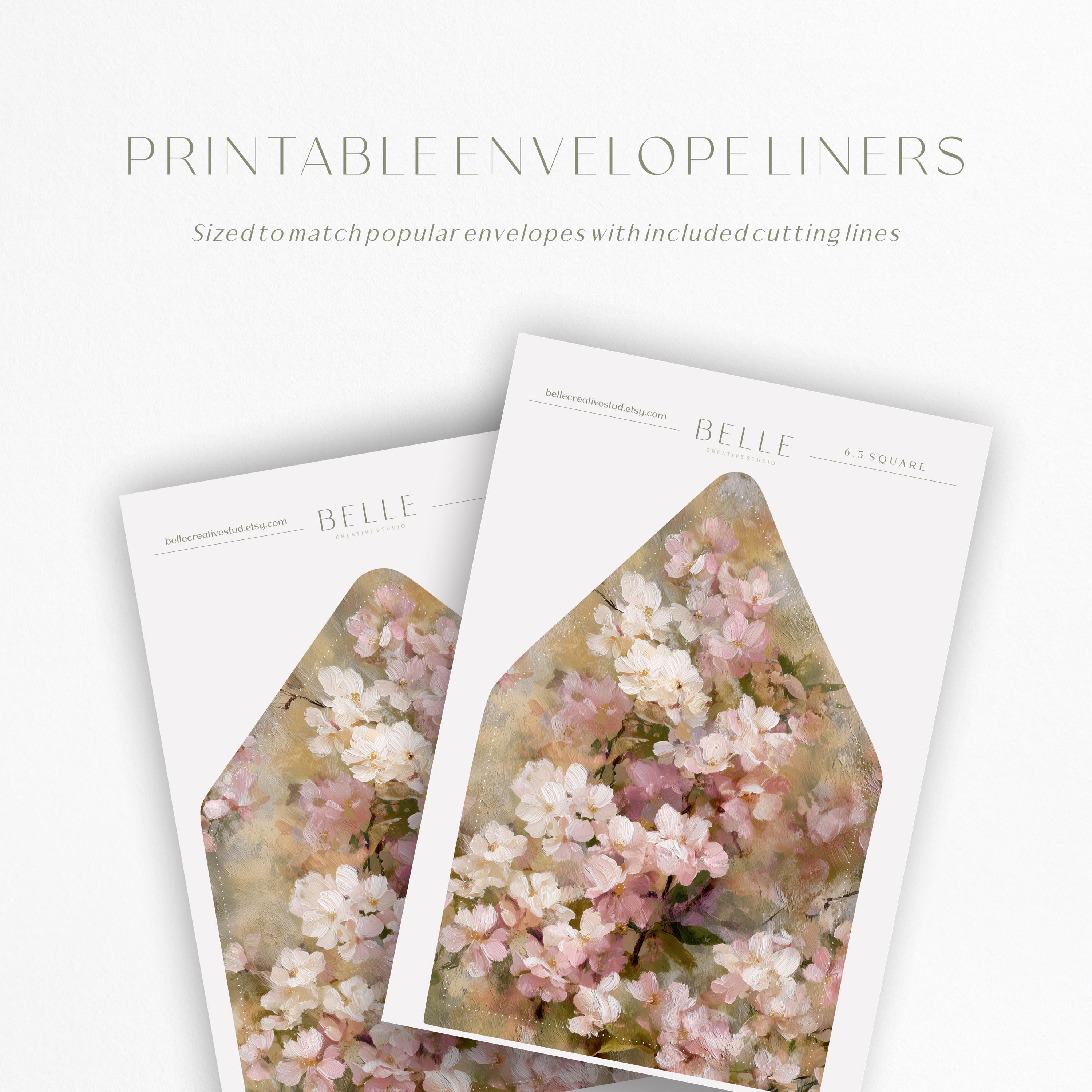 Blush Floral Wedding Envelope Liner, Romantic Flower Insert (PDF ...