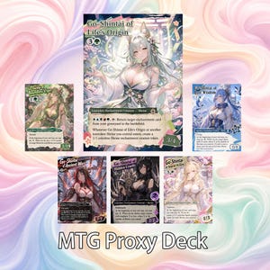 May include: A collection of six Magic: The Gathering proxy cards featuring anime-style illustrations of characters. The cards include Go-Shintai of Life's Origin, Boundless Vigor, Lost Wisdom, Ancient Wars, Hidden Cruelty, and Shared Purpose.