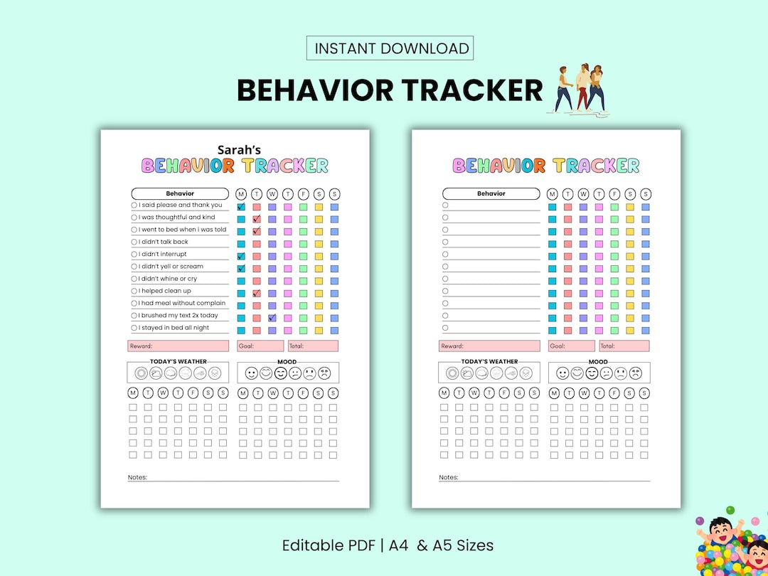 Behavior Tracker & Reward Chart for Kids Printable – Good Behavior ...
