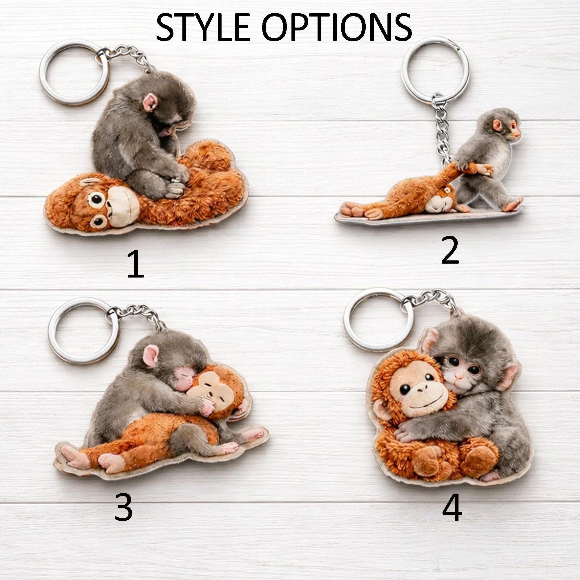 Viral Punch Monkey Wooden Keychain, Cute Baby Monkey With Plush Toy ...
