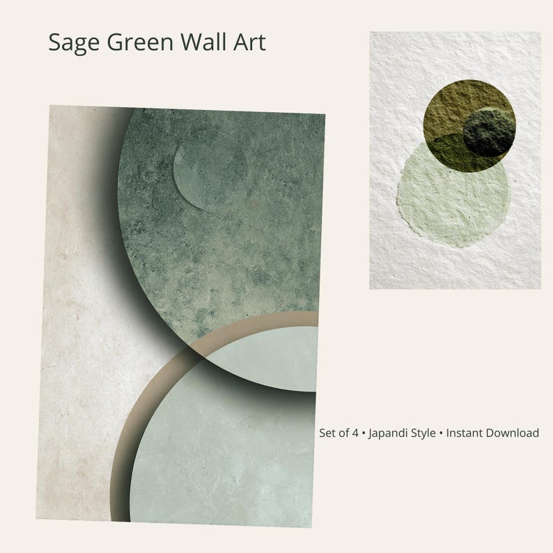 Sage Green Japandi Wall Art Set of 4, Minimalist Abstract Digital ...