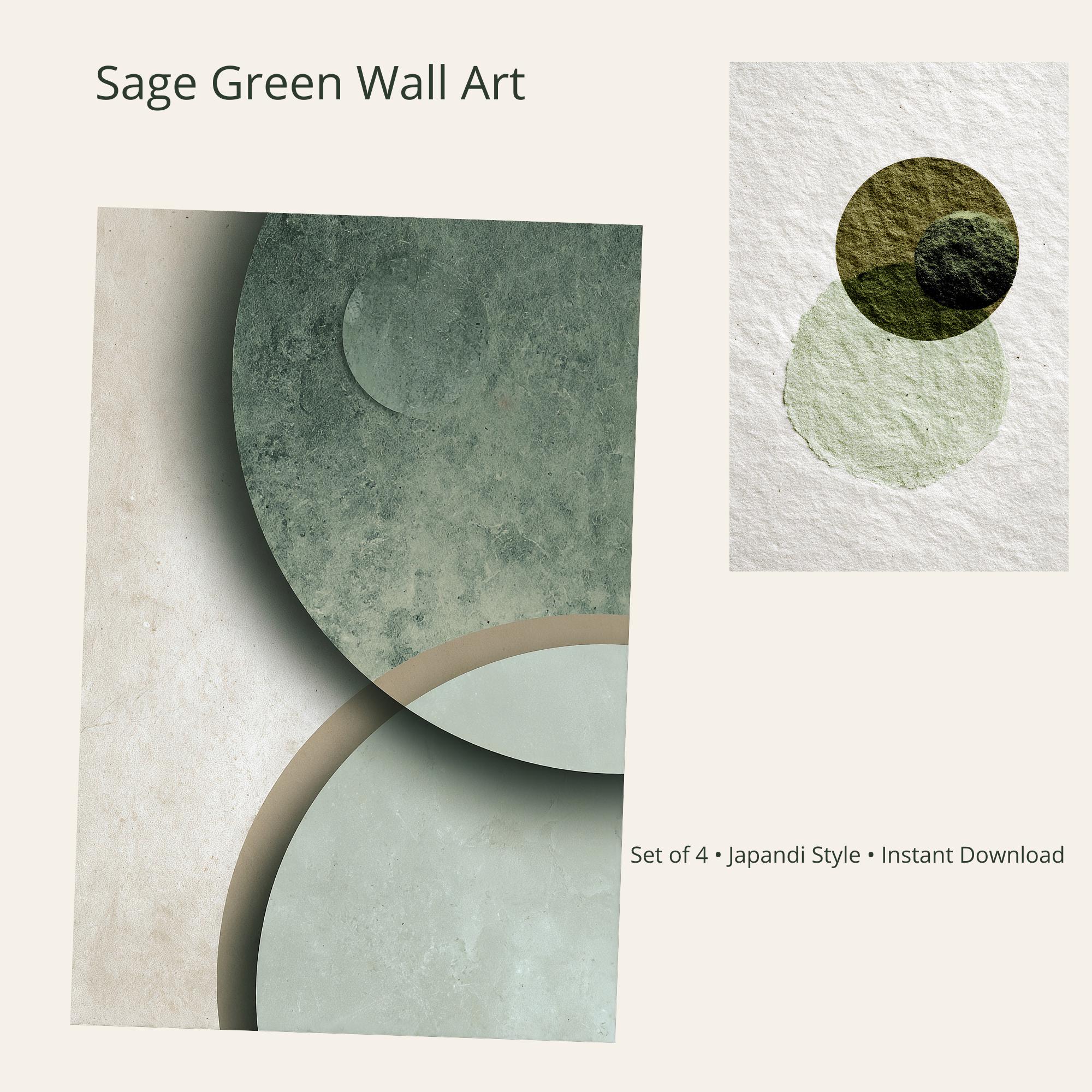 Sage Green Japandi Wall Art Set of 4, Minimalist Abstract Digital ...