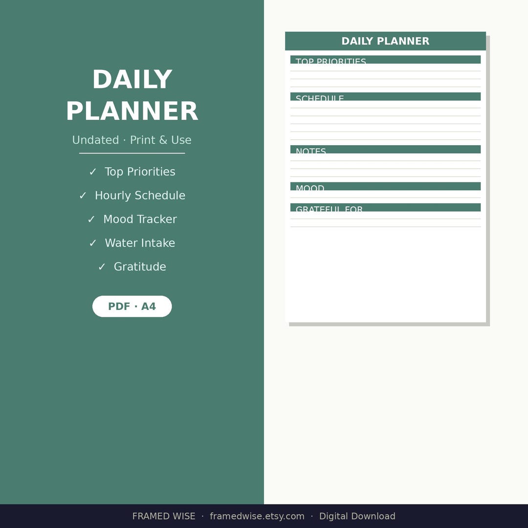 Printable Daily Planner | Undated Daily Schedule | to Do List | Time ...