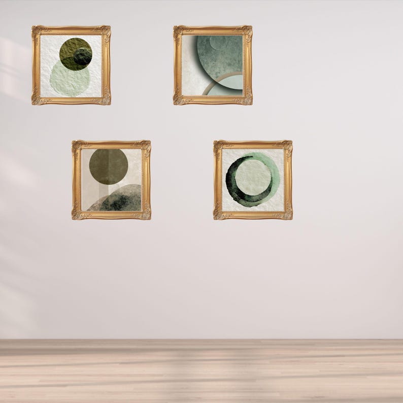 Sage Green Japandi Wall Art Set of 4, Minimalist Abstract Digital ...