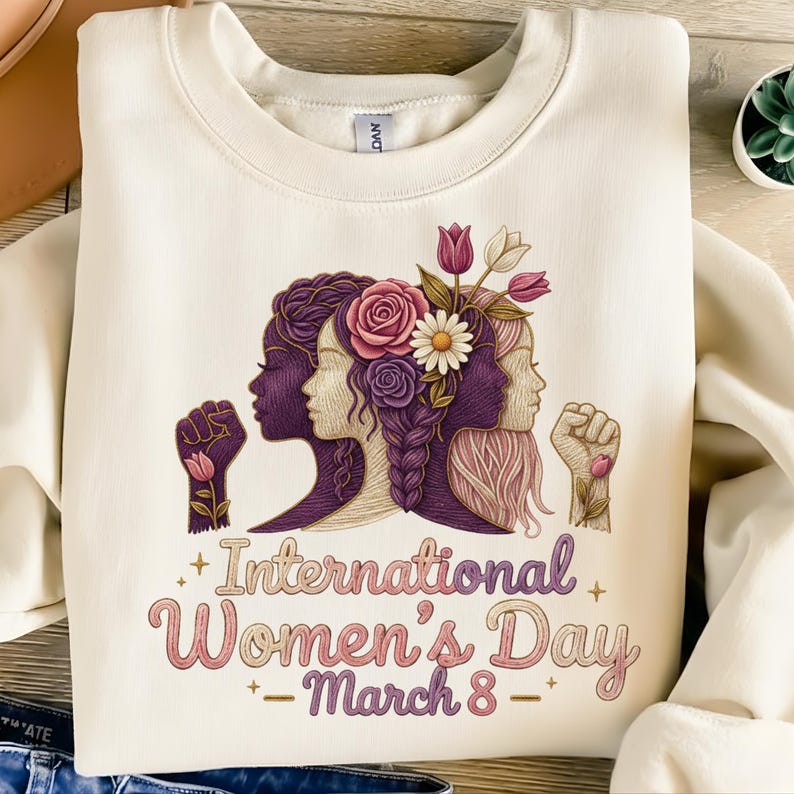 International Women’s Day March 8, Feminist Woman Art, Strong Women Illustration, Floral Female Portrait, Empowerment Design