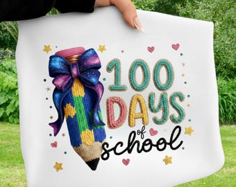 Pequeña Señorita 100 Días Más Inteligente PNG, 100 Días de Clases PNG, Lazo de Hilo Sintético, Diseño de Lazo Coquette, Maestra PNG