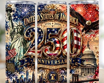 Patriotic USA 250th Anniversary Tumbler Wrap, 20oz Skinny Tumbler Design, America 1776-2026 Celebration, Digital Download