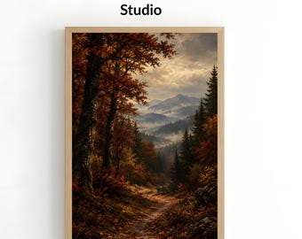 Cuadro decorativo de bosque otoñal oscuro, lámina de bosque melancólico, decoración de bosque otoñal encantado - Descarga digital