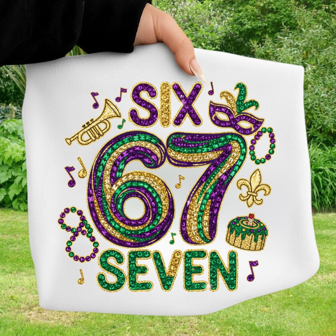 Mardi Gras Six Seven 67 Rhinestone PNG, Fat Tuesday Bling Numbers ...
