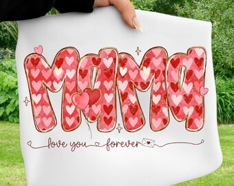 Mamá preppy de San Valentín PNG, Mamá te amo por siempre, Corazones brillantes, Sublimación de amor de San Valentín, Corazón PNG, San Valentín moderno PNG