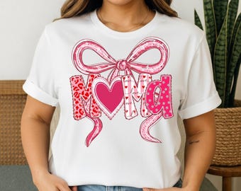 Mamá PNG, Lazo coqueto de San Valentín, Sublimación de corazón de amor preppy (Descarga digital)