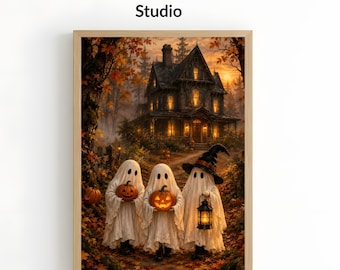 Lámina de fantasma de Halloween - Arte mural de Halloween imprimible - Decoración espeluznante vintage - Descarga digital