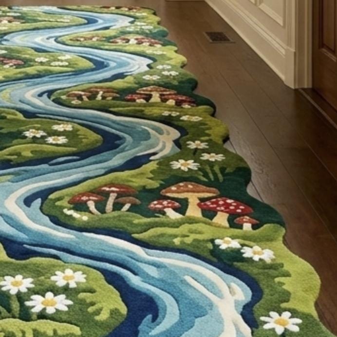 River Rug Custom Forest River Tufted Runner Rug, Nature Landscape, Mushroom Floral ...
