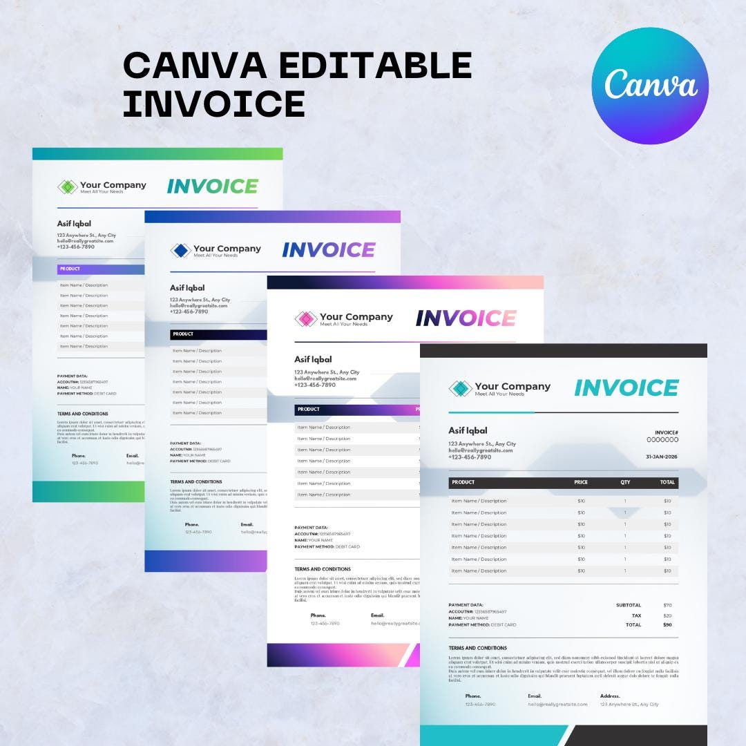 Editable Invoice Template Bundle | Small Business Forms, Canva Editable ...