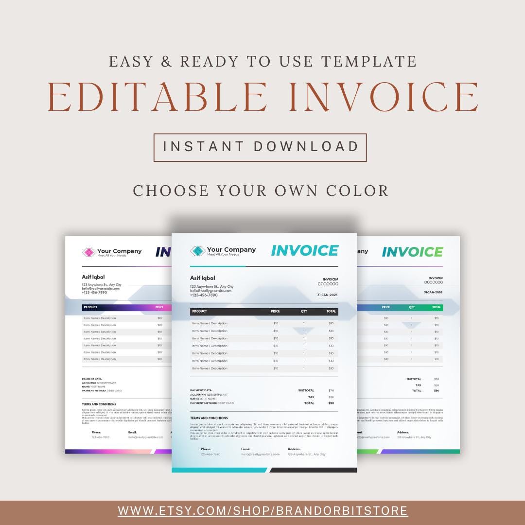 Editable Invoice Template Bundle | Small Business Forms, Canva Editable ...