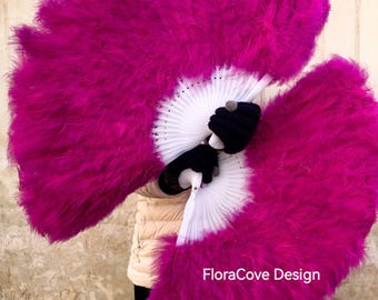 Large Burlesque Dance Single Turkey Marabou Feather Fan  AAA Quality 78X42cm