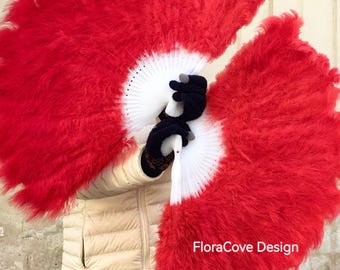 Large Burlesque Dance Single Turkey Marabou Feather Fan  AAA Quality 78X42cm