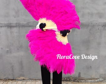 Grand éventail de danse burlesque en plumes d'autruche, qualité AAA 88 x 48 cm