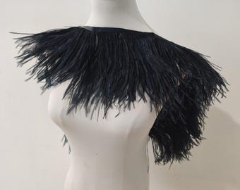 Garniture à franges en plumes d'autruche noire, 1 mètre, qualité AAA