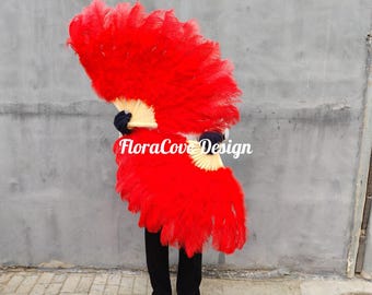 Grand éventail de danse burlesque en plumes d'autruche, qualité AAA 88 x 48 cm