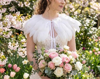 Cape en plumes d'autruche blanche faite main - Boléro de mariée élégant, haussement d'épaules de mariage, accessoire de fête Gatsby des années 1920, accessoire de photographie