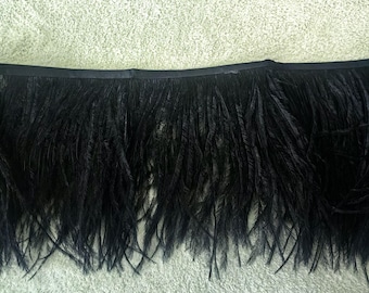 Garniture à franges en plumes d'autruche noire, qualité AAA - 1 mètre