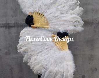 Grand éventail de danse burlesque en plumes d'autruche, qualité AAA 88 x 48 cm
