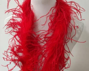Boa en plumes d'autruche rouge de 2 mètres, garniture 1 épaisseur pour costumes et fêtes