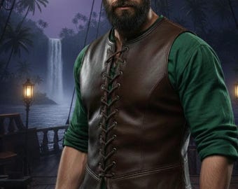 Men's Brown Leather Lace-Up Vest – Medieval Renaissance Cosplay