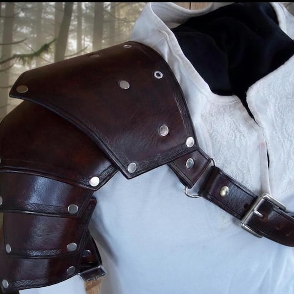 Lederschulterpanzer - Schulterpanzer - Mittelalterliche Waldläufer Rüstung, LARP & Cosplay Kostüm Accessoire