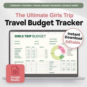 女子旅予算トラッカー、旅行プランナーGoogleスプレッドシート、休暇スプレッドシート、編集可能なGoogleスプレッドシート