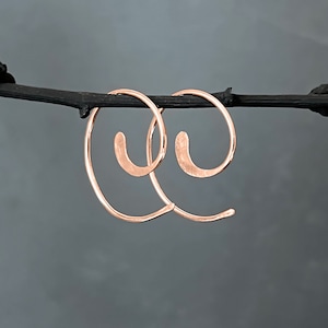 14k Rose Gold Hoop Earrings - Rose Gold Threader Earrings - Spiral Hoop Earrings - Simple Hoop Earrings - Tribal Earrings - Handmade Jewelry
